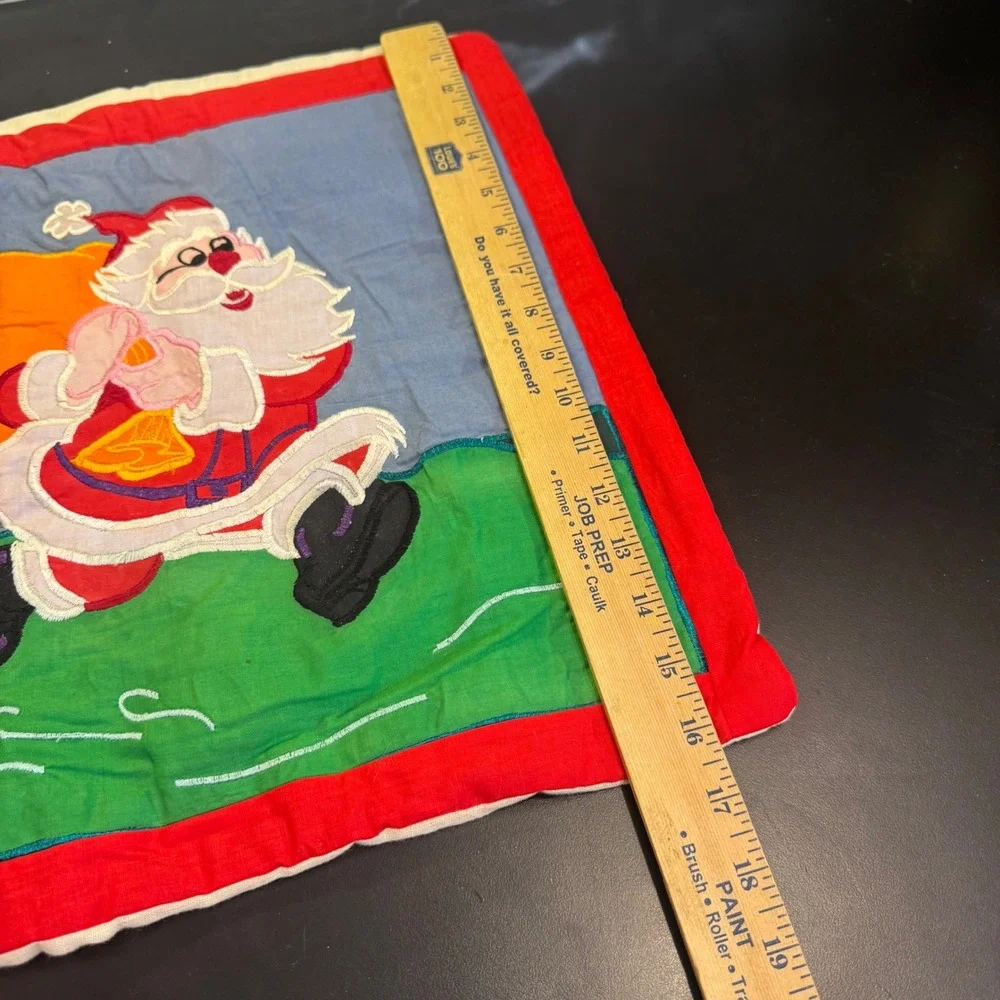 Vintage Santa Claus Pillow Sham Kids 16x18 Red Blue Applique Christmas Decor